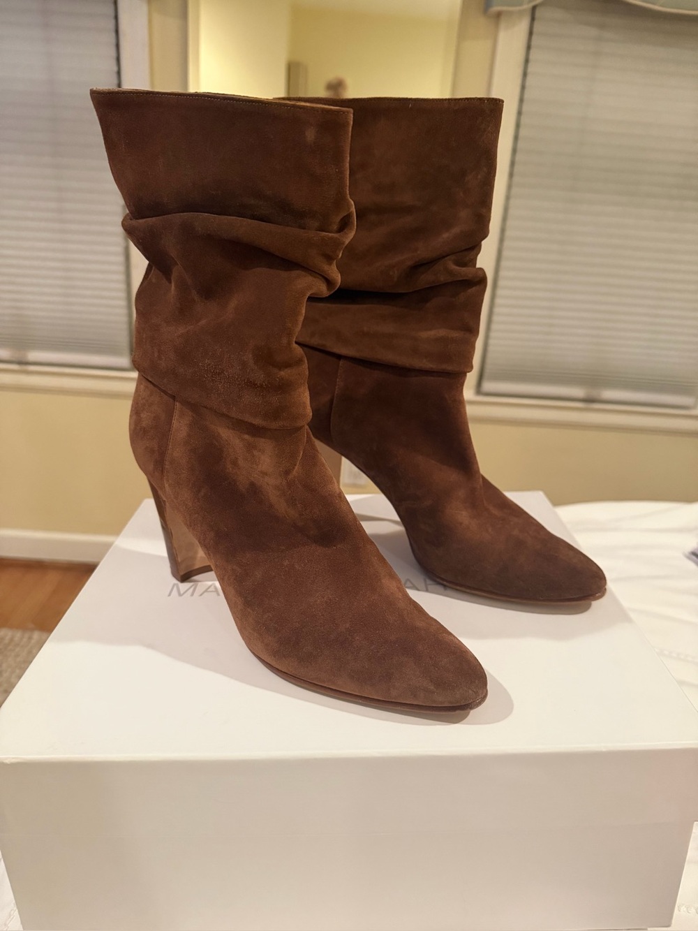 Manolo Blahnik CALASSO Brown Suede Mid Calf Boots